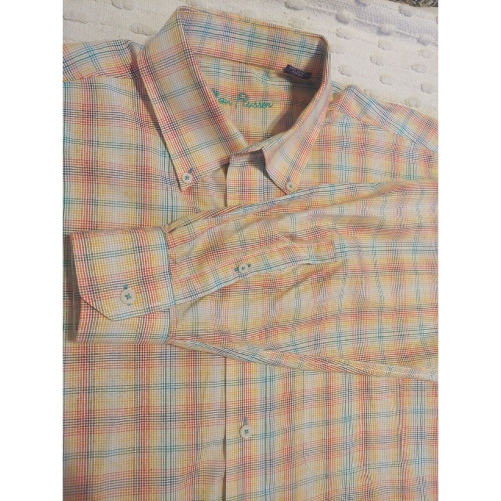 Alan Flusser Mens Multicolor Plaid Button Down Shirt‎ Cotton Long Sleeve Large